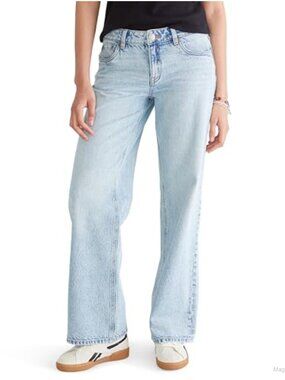 Low Rise Baggy Wide Leg Rigid Denim Jeans with Bow Pocket